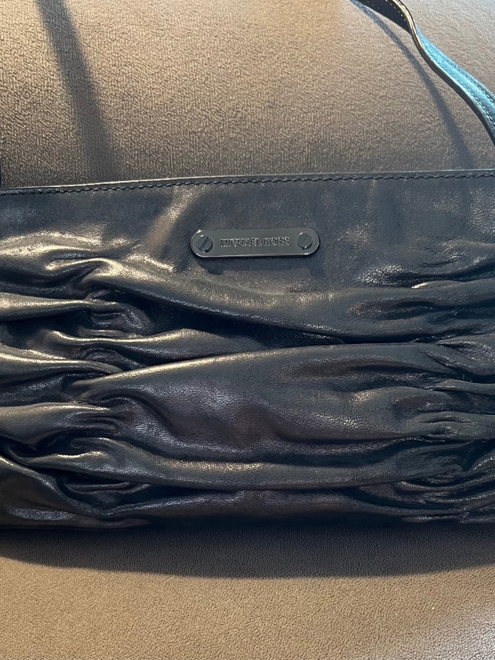 Michael Kors Webster Pleated Metallic Silver Convertible Clutch Shoulder Bag